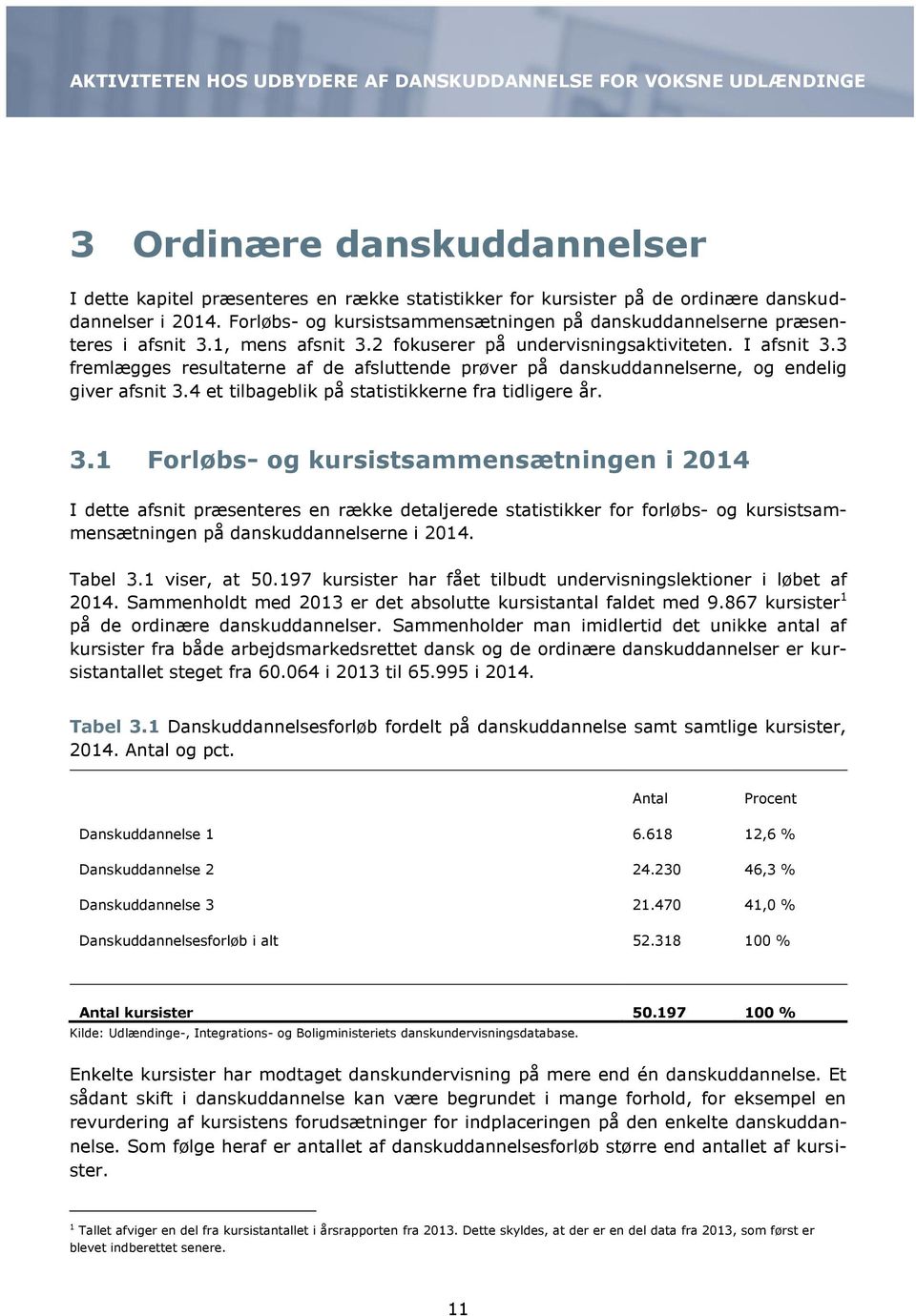 3 fremlægges resultaterne af de afsluttende prøver på danskuddannelserne, og endelig giver afsnit 3.
