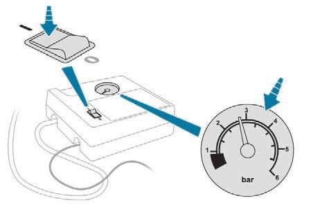 Problemløsning F Kør straks ca. 5 kilometer ved lav hastighed (20-60 km/t) for at forsegle punkteringen. F Stands bilen for at kontrollere reparationen og måle dæktrykket med sættet.