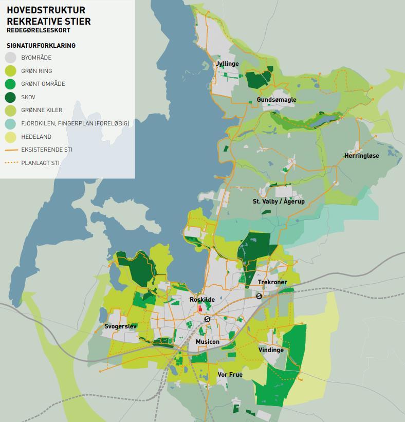 Eksempel fra Roskildes kommuneplan Rekreative stier Retningslinjerne skal sikre, at der kan anlægges et sammenhængende rekreativt stinet, der giver mulighed for længere ture gennem landskabet og fra