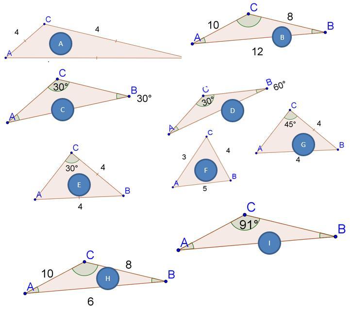 Opgave 5: Hvilke trekanter er retvinklede Alle trekanter er skitser Begrund: Hvilke trekanter der