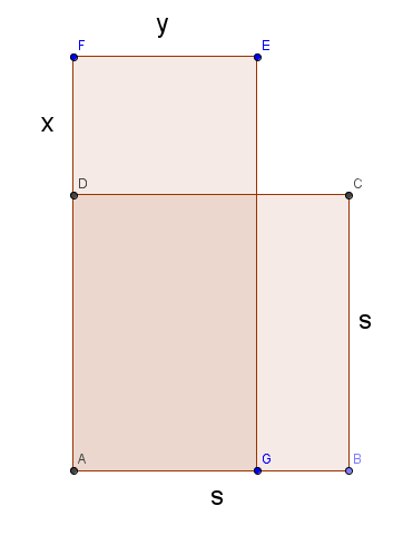 Rektanglet AFEG og kvadratet ABCD har samme areal.