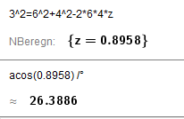 Husk igen at vælge numerisk beregning. Man kan enten taste acos(0.5) eller cos 1 (0.5) (hold alt nede, mens du taster -1 ).
