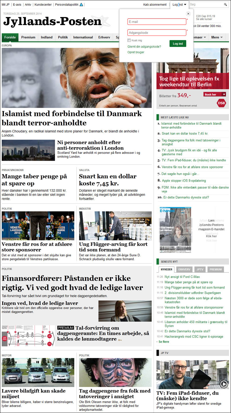 Jyllands-Postens e-avis og Premium Skriv jp.dk i din browser. Log ind øverst i højre hjørne med dit Medielogin. Herfra kan du læse de låste artikler i Premium.