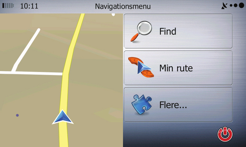 Start navigationen ved at trykke på Navigation i hovedmenuen. Navigationsmenu Fra Navigationsmenuen har du adgang til alle softwarens funktioner.