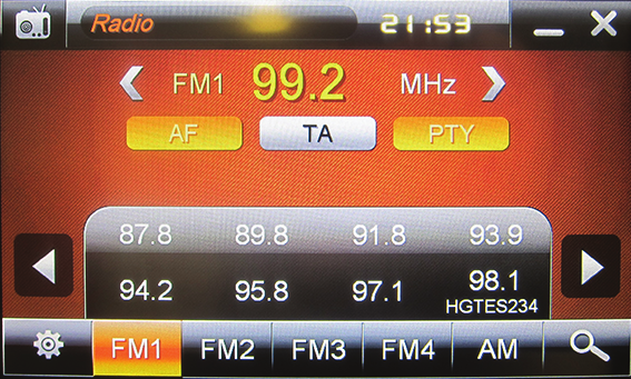 Radio Radio display layout. AF, TP & PTY funktion er beskrevet i bilens hovedmanual under radio. Normalindstilling er AF & TP aktive.
