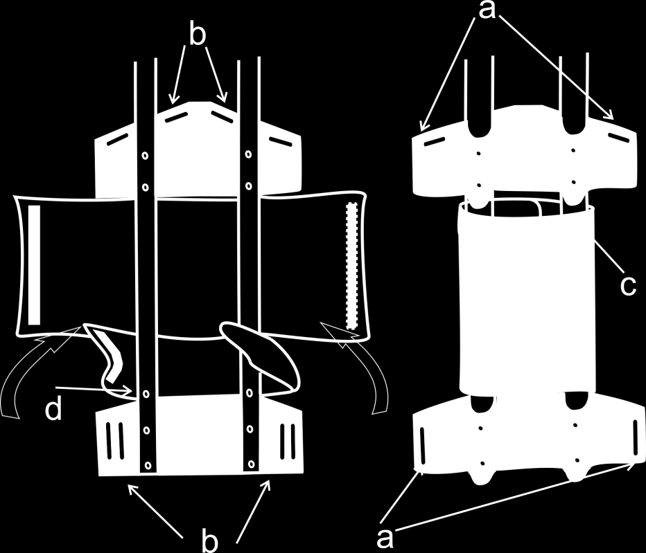 3.2 Støttepuderne monteres således: Hullerne (a) eller (b) anvendes efter brugerens rygbredde.
