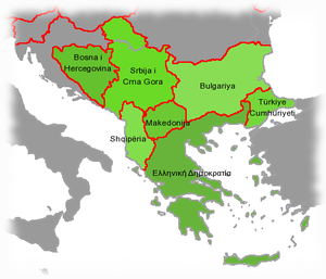Den halvø, hvor fx Albanien, Serbien og Republikken Makedonien ligger. De Allierede - De lande, som gik sammen under 2. verdenskrig for at besejre nazisterne.