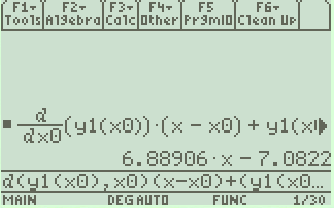 Opgave 8.05 x a) Bestemmelse af ligningen for tangenten til grafen for funktionen f ( x) = ln x + e i punktet P(, f ()).