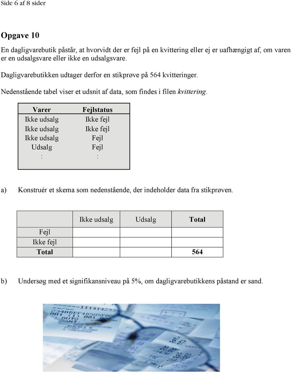 Nedenstående tabel viser et udsnit af data, som findes i filen kvittering.