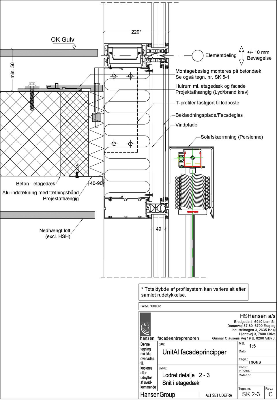 (Persienne) Beton - etagedæk Alu-inddækning med tætningsbånd Projektafhængig 40-90 Nedhængt loft (excl.