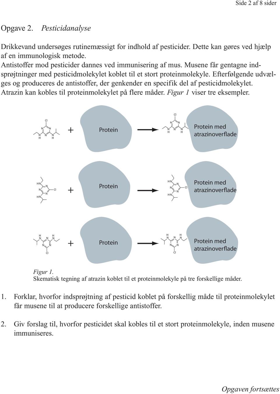 Efterfølgende udvælges og produceres de antistoffer, der genkender en specifik del af pesticidmolekylet. Atrazin kan kobles til proteinmolekylet på flere måder. Figur 1 viser tre eksempler.
