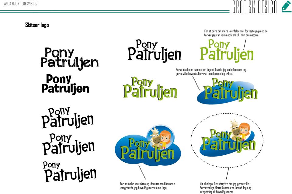 dk Ponypatruljen.dk Ponypatruljen.dk Ponypatruljen.d Pony Pony For at skabe kontakten og identitet med børnene, integrerede jeg hovedfigurerne i mit logo.