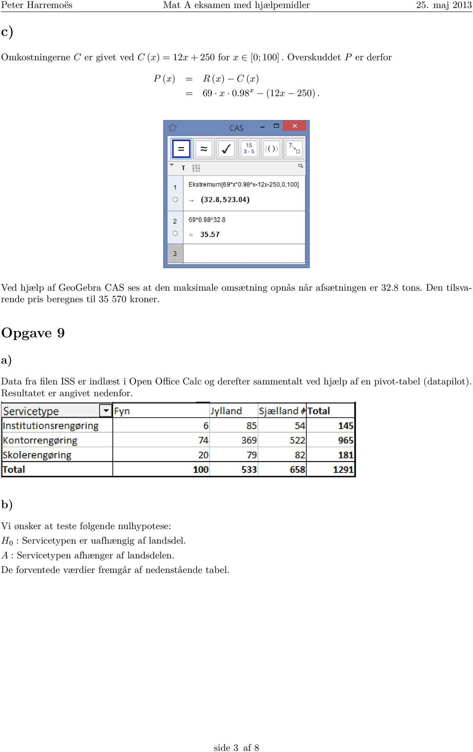 Opgave 9 Data fra filen ISS er indlæst i Open Office Calc og derefter sammentalt ved hjælp af en pivot-tabel (datapilot). Resultatet er angivet nedenfor.