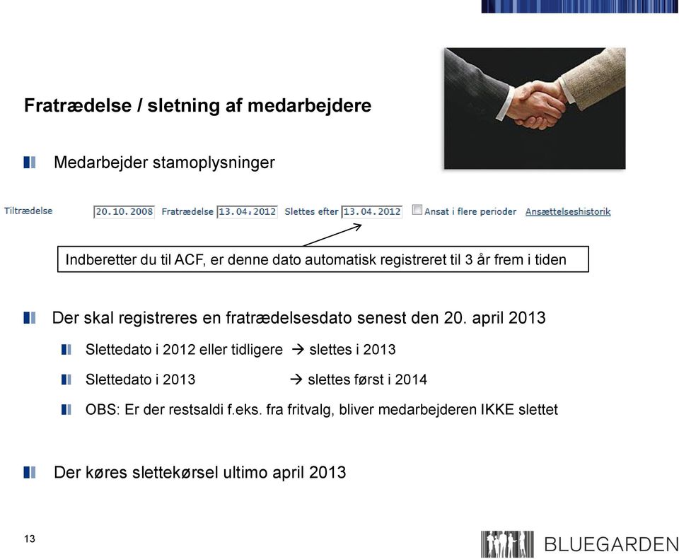 april 2013 Slettedato i 2012 eller tidligere slettes i 2013 Slettedato i 2013 slettes først i 2014 OBS: Er