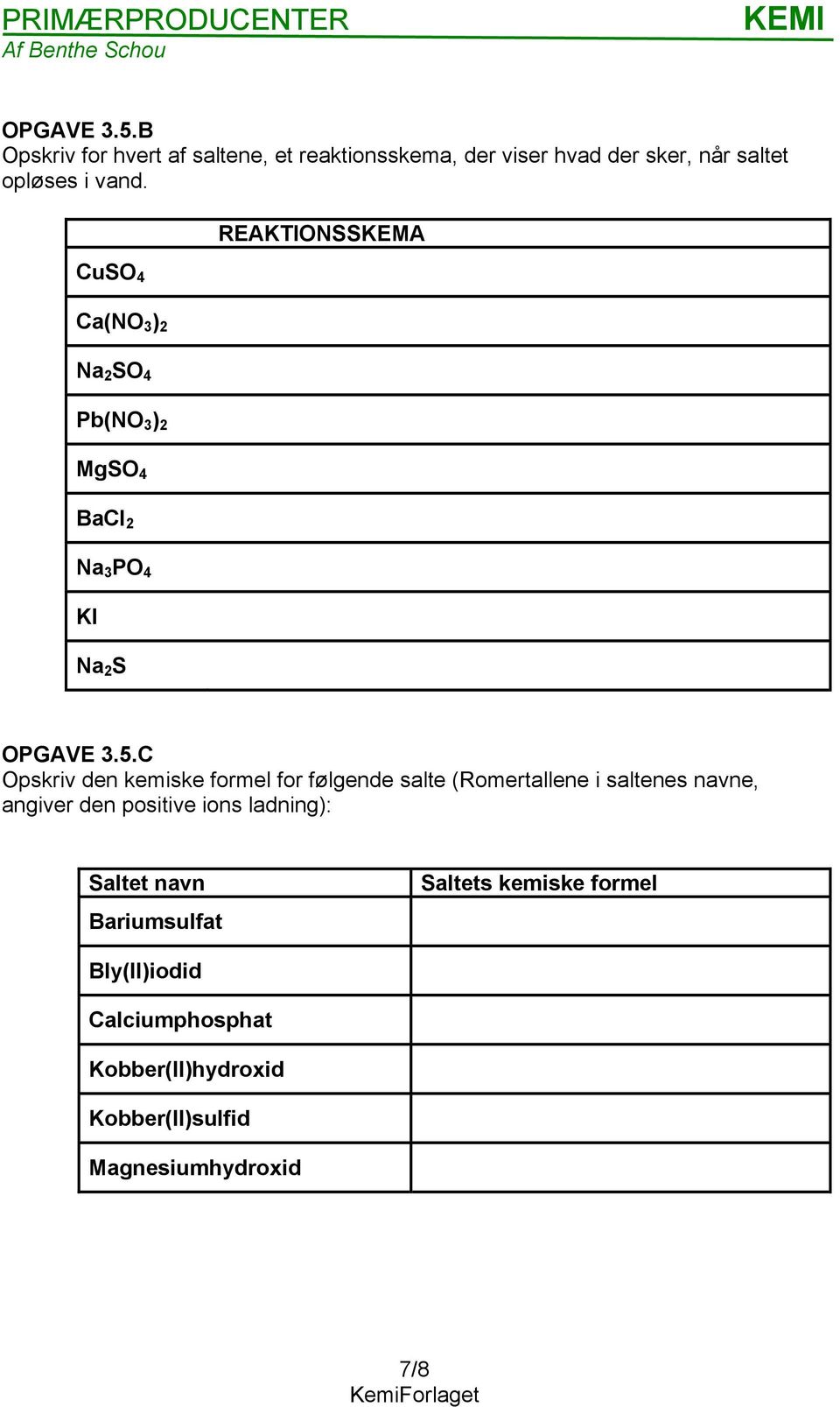 C Opskriv den kemiske formel for følgende salte (Romertallene i saltenes navne, angiver den positive ions ladning):