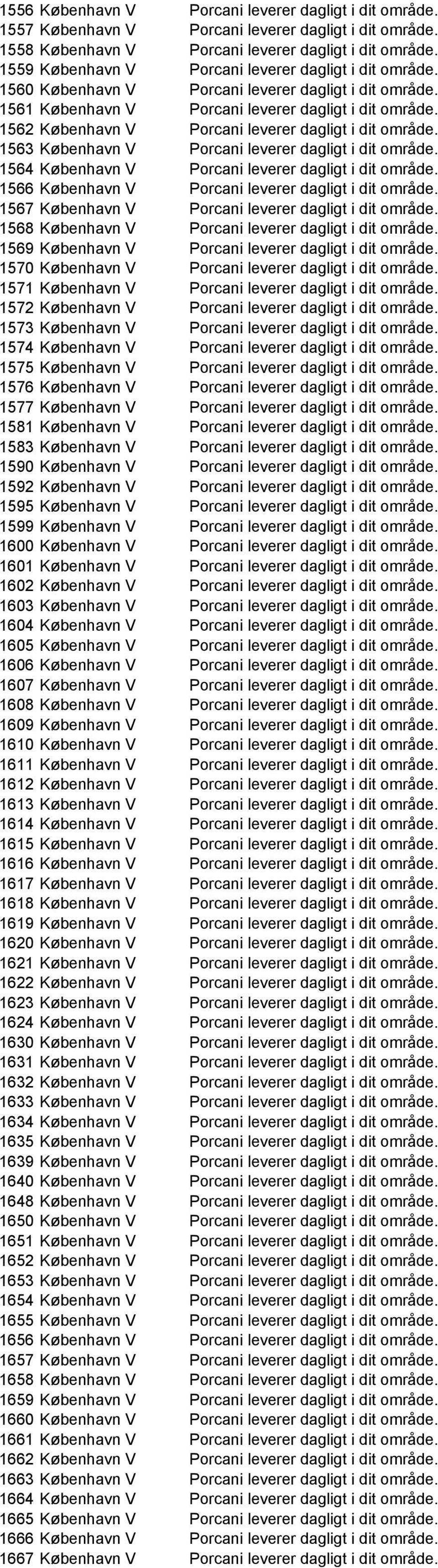 1562 København V Porcani leverer dagligt i dit område. 1563 København V Porcani leverer dagligt i dit område. 1564 København V Porcani leverer dagligt i dit område.