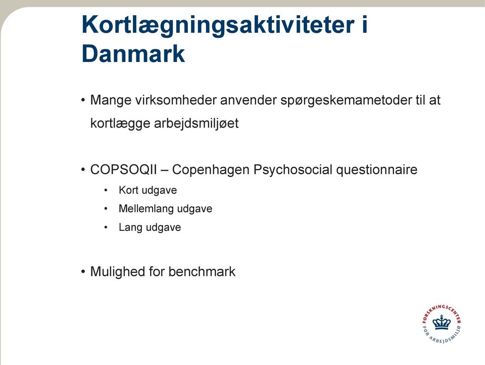 arbejdsmiljøet COPSOQII Copenhagen Psychosocial