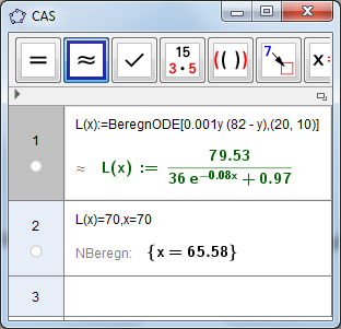 Opgave 12 B a) Differentialligningen L (T ) = a L (T ) (M L (T )), 0 T 100 når a = 0.001 og M = 82, hvilket giver L (T ) = 79.53 36 exp( 0.08T )+0.97. Grafen for L er vist nedenfor.