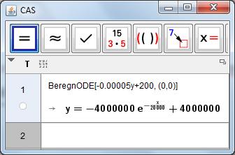 Opgave 8 Differentialligningen R (x) = 0.00005 R (x) + 200 kan løses ved hjælp af GeoGebra. Løsningen err (x) = 4000000 e 20000 + 4000000. x Opgave 9 Idet prisen er s (x) = 1.