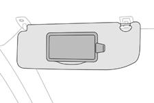 Kørestilling og komfort Solskærm Handskerum Tilbehørsstik 12 V 3 Solskærmen i førersiden er udstyret med et spejl med en klap og en kortholder (eller billetholder).