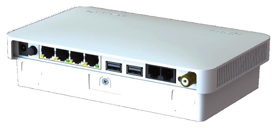 Som det første installeres en fiberboks: Fiberboks med indbygget router Strømforsyning