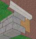 Blokkene sættes i 1/2 3. For hvert andet skift fyl- 4. Toppladerne lægges, og friske beton.