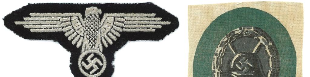 Medaljer trykt på stof Sidst på krigen begyndte tyskerne at trykker deres stofmærker som tidligere havde været broderet eller vævet - det kunne være uniformsmærker som ørne og gradstegn.