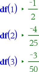 46 Man kan se forskriften for ved at indtaste df(t) : (t) f Altså er f (t) = 2 t /(t 2 + 1) 2.