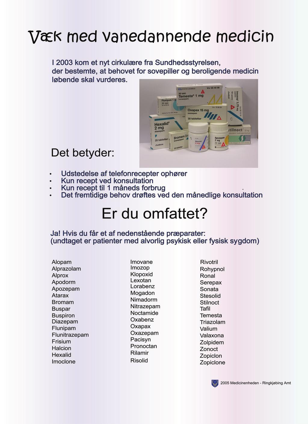 Til brug for interventionen udarbejdedes i samarbejde med lægerne i Lemvig en plakat til venteværelset. Den nyeste udgave af plakaten kan ses på http://www.sundhed.dk/.