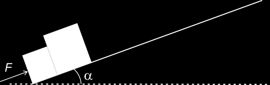 Opgave 3 To klodser med masserne m 1 = m og m 2 = 2m, hvor m = 1,00 kg, er i hvile og påvirkes nu af en kraft F, som vist på figuren nedenfor.