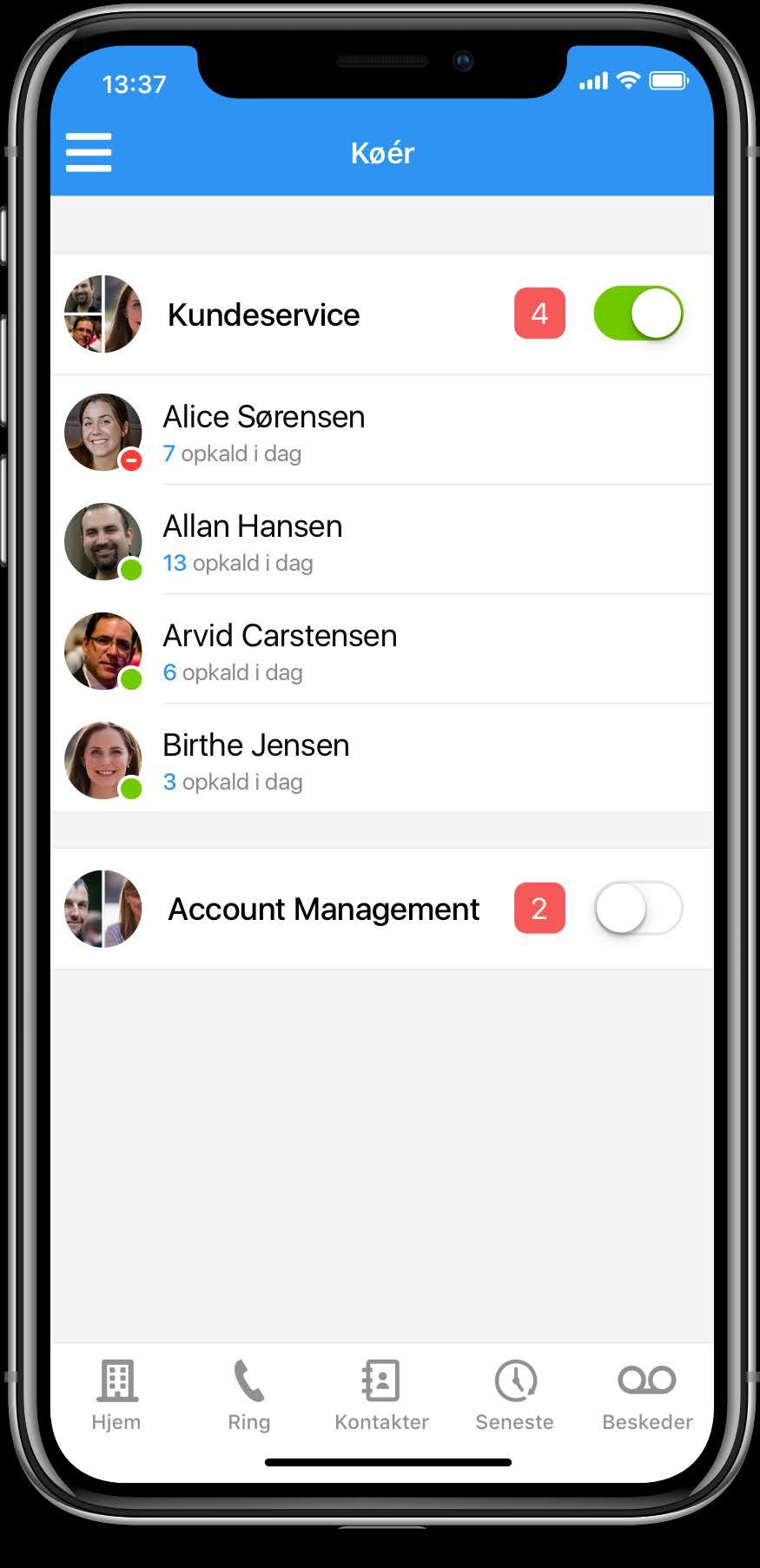 Er du fx til møde, så kan Bizfone app en automatisk viderestille dine kundekald til en kollega eller en telefonkø, som du selv